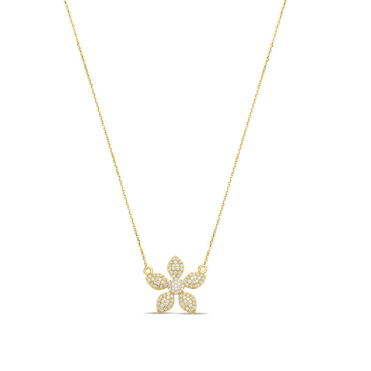 Flower Pave Necklace  - Gold plated