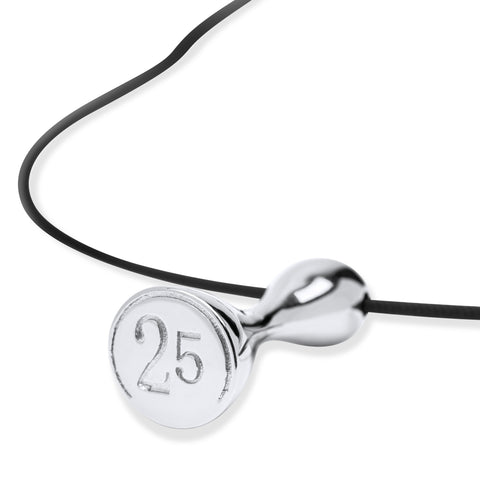 25 Stamp necklace with black cord - Silver Rhodium Plated