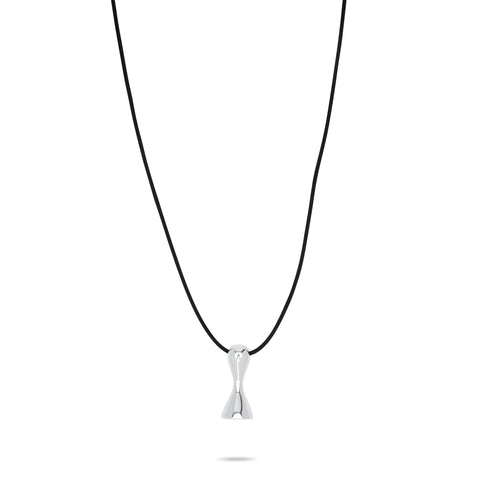 25 Stamp necklace with black cord - Silver Rhodium Plated