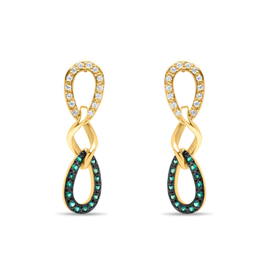 Happy Tear Drop Pair Earrings with Emerald zircons - Gold Plated