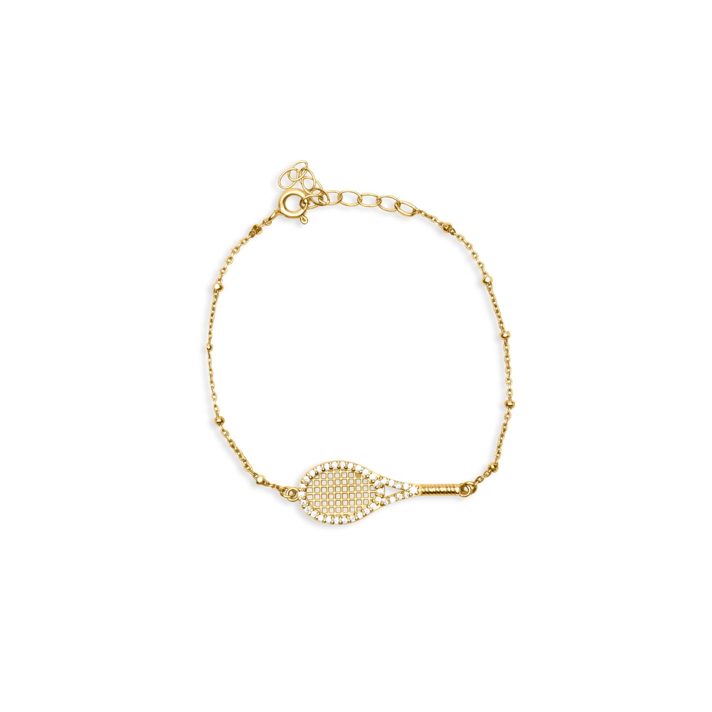 Tennis Racquet Bracelet with Stones - Gold Plated