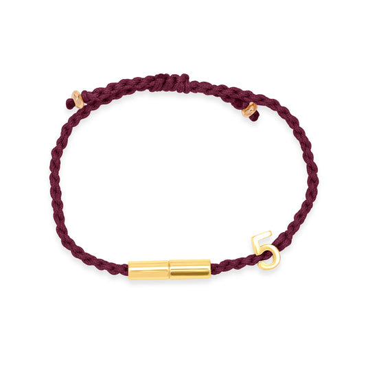 5 lucky bracelet with burgundy cord - Gold Plated