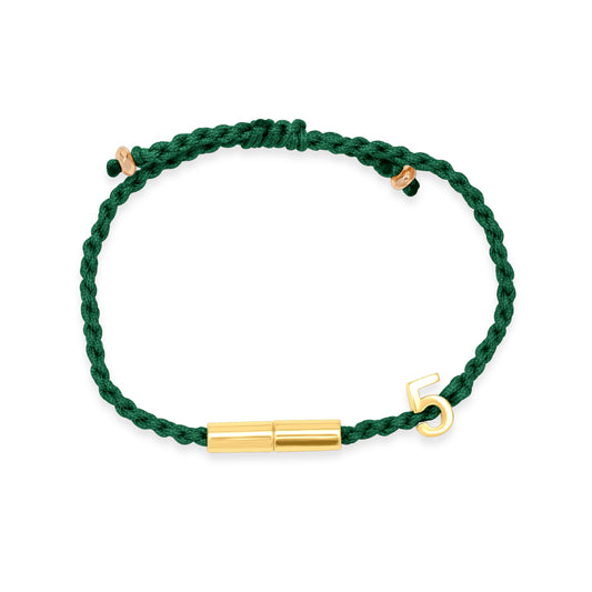 5 lucky bracelet with dark green cord - Gold Plated