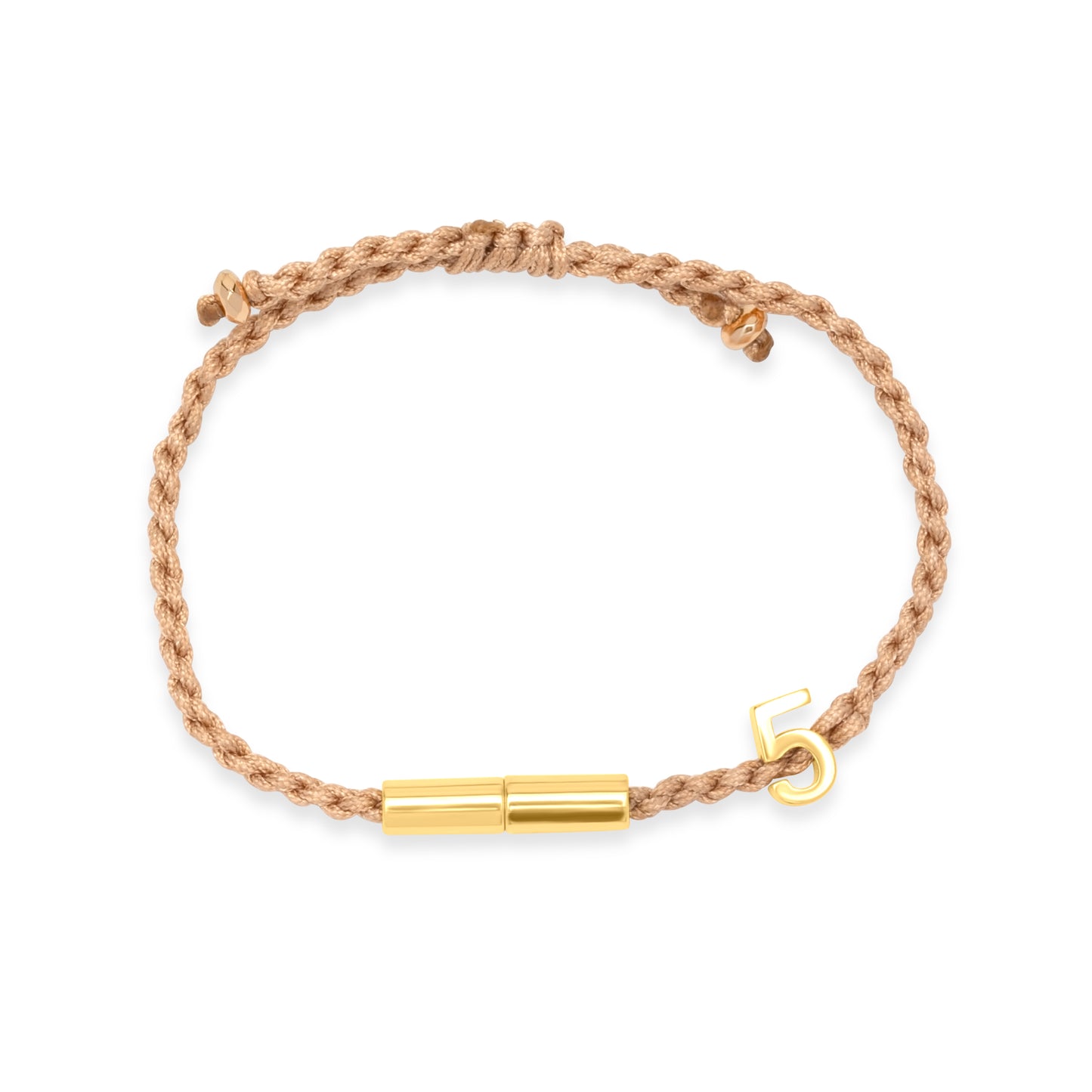 5 lucky bracelet with beige cord - Gold Plated