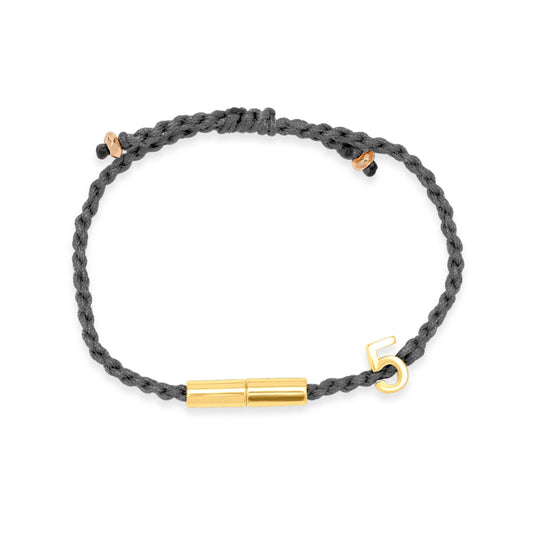 5 lucky bracelet with dark grey cord - Gold Plated