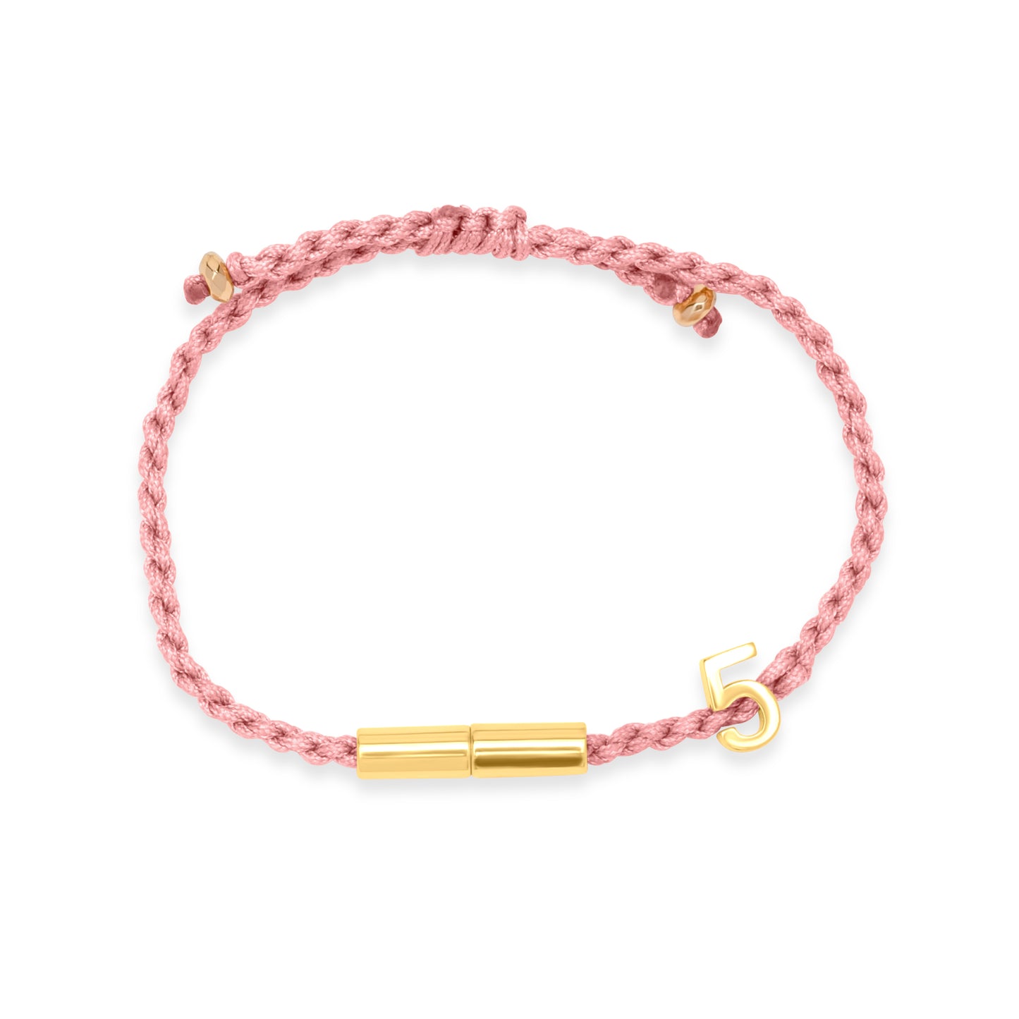 5 lucky bracelet with baby pink cord - Gold Plated