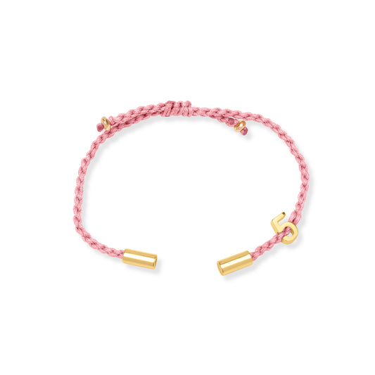 5 lucky bracelet with baby pink cord - Gold Plated