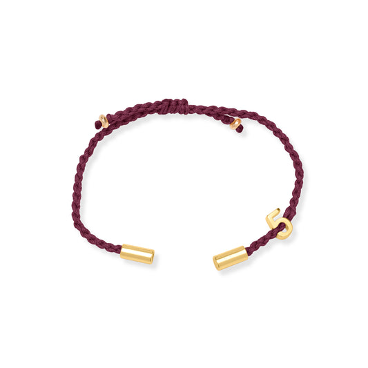 5 lucky bracelet with burgundy cord - Gold Plated