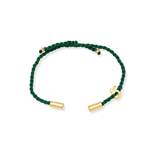 5 lucky bracelet with dark green cord - Gold Plated