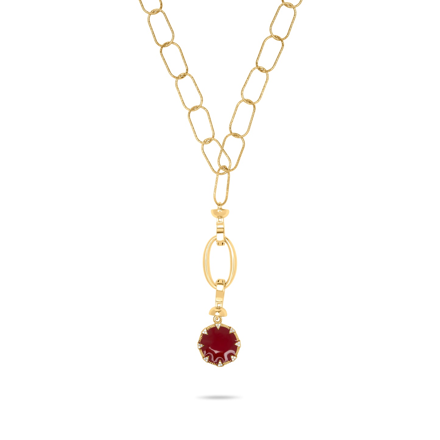 Burgundy Circle Necklace - Gold Plated