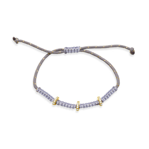 Three Line Bracelet with grey cord - Gold Plated