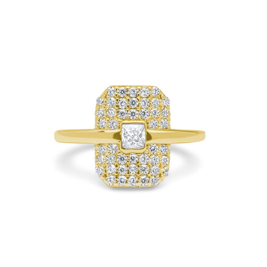 White Crystal Emerald Pave Ring - Gold Plated