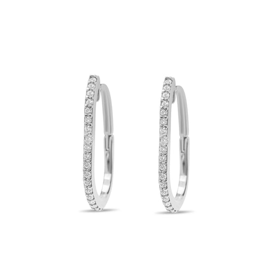 Long Oval Pair Earrings with stones - Silver Rhodium Plated