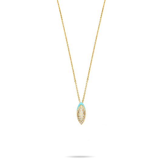 Turquoise Pave Naveta Necklace  - Gold plated