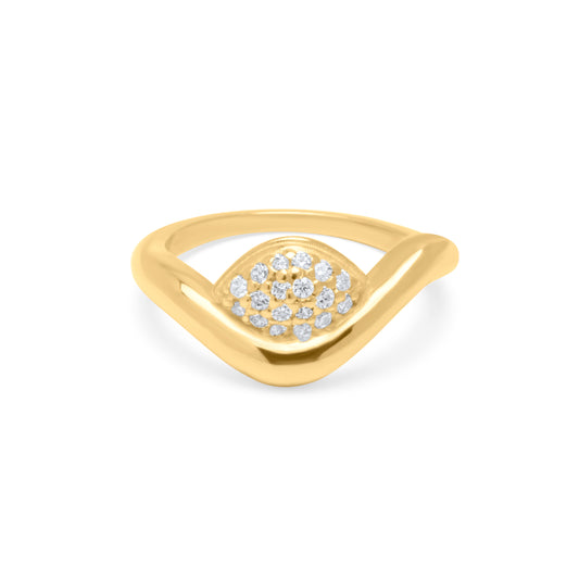 White Curvet Pave Ring - Gold Plated