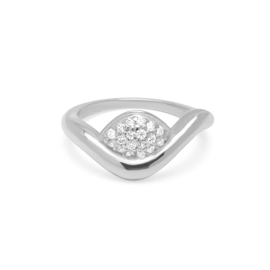 White Curvet Pave Ring - Silver Rhodium Plated