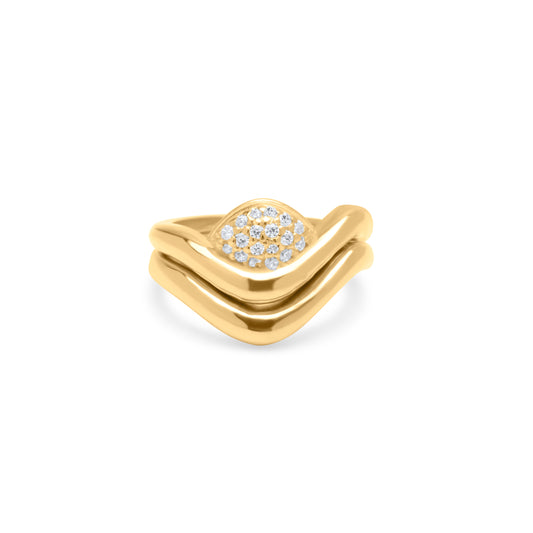 White Curvet Pave Ring - Gold Plated