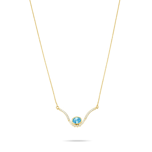 Curvet with Aqua Stone Necklace  - Gold Plated