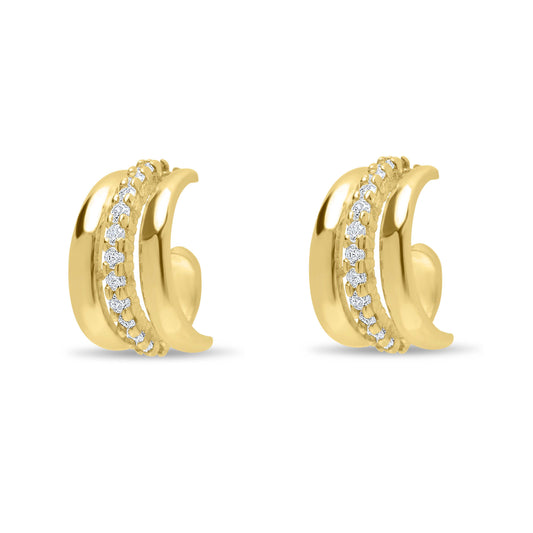 Solid Clarity Hoops with White zircons pair earrings - Gold Plated