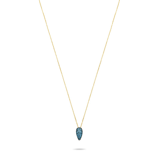 Aqua Pave Tear Necklace  - Gold plated