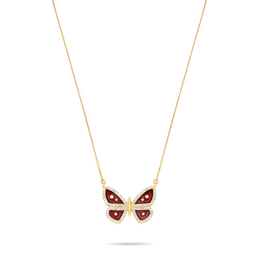 Cherry Butterfly Necklace - Gold plated