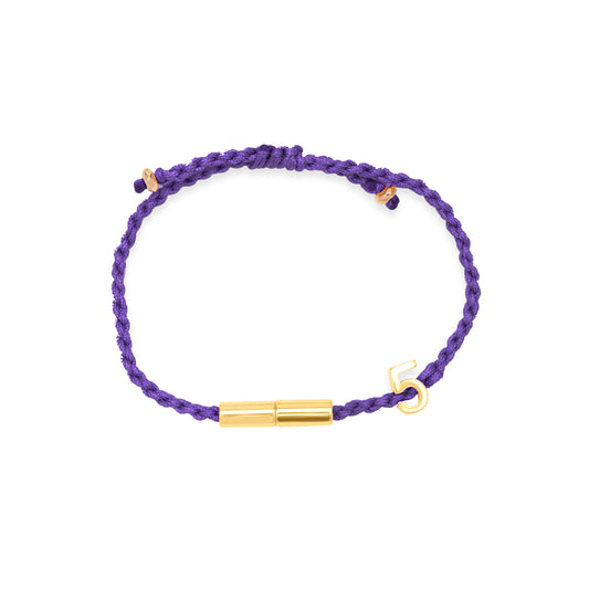 5 lucky bracelet with purple cord - Gold Plated