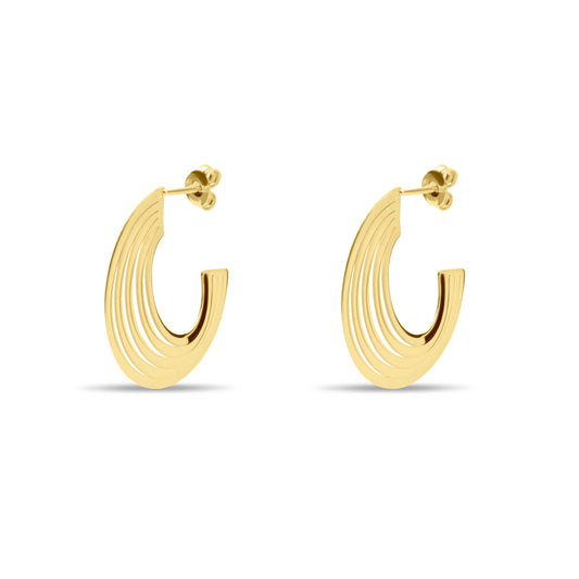 Circle Rays Solid Hoop Pair Earrings - Gold Plated