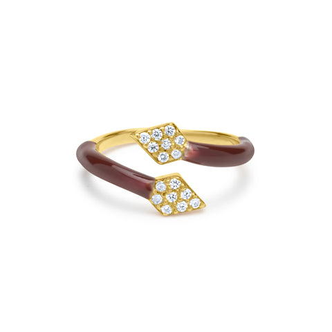 Brown Naveta Opener Enamel Ring - Gold Plated