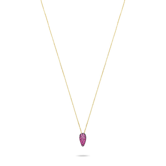 Ruby Pave Tear Necklace  - Gold plated