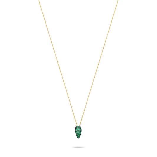 Emerald Pave Tear Necklace  - Gold plated