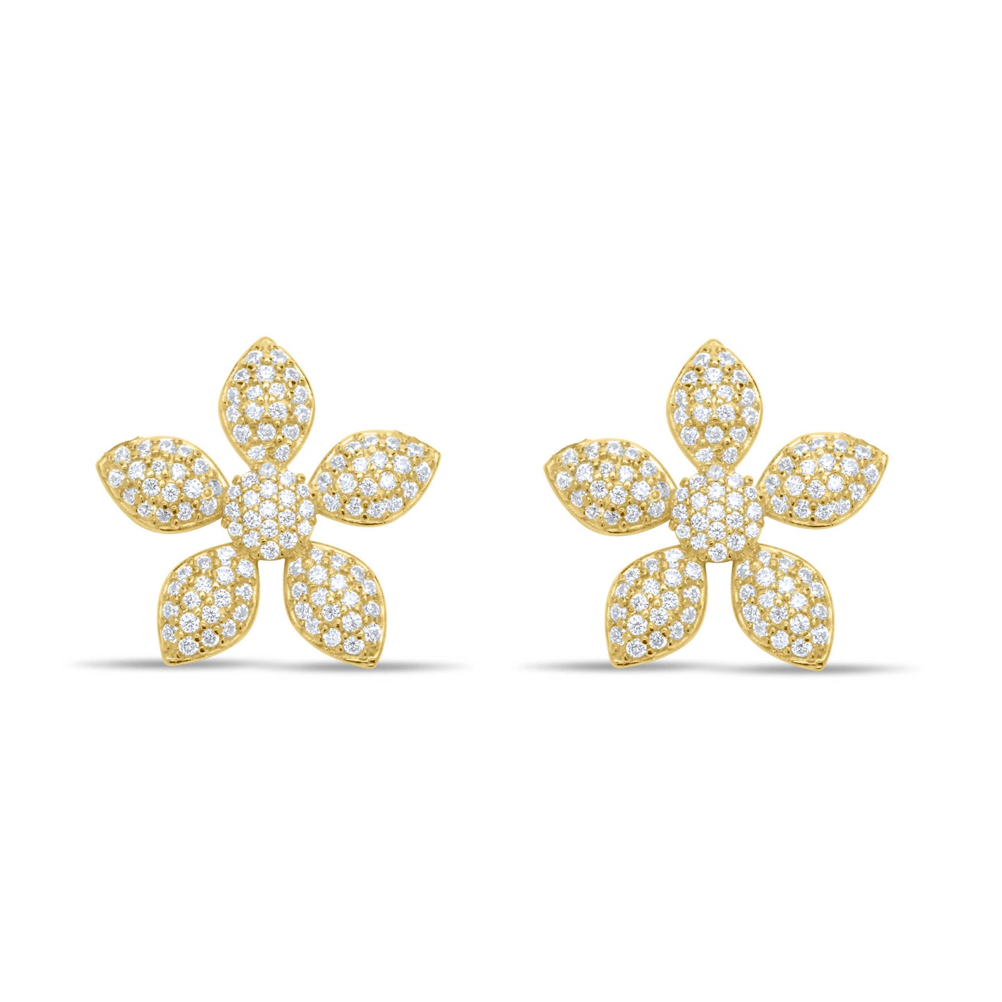 Flower Pave Stud Pair Earring - Gold Plated